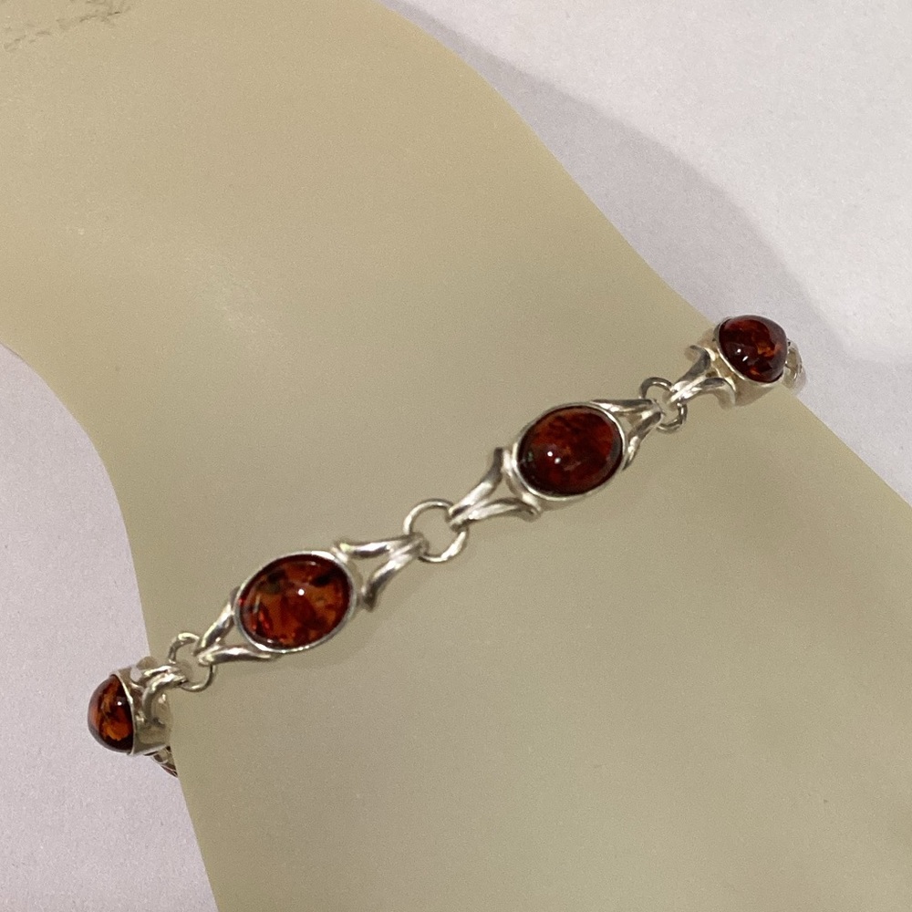 Vintage Baltic Amber & Sterling Silver Bracelet 7. 1/4”